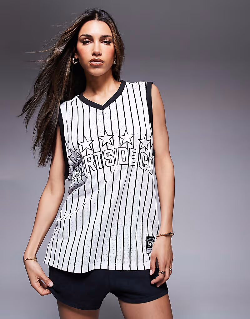 

Топ свободного кроя в белую полоску с надписью log Courtside