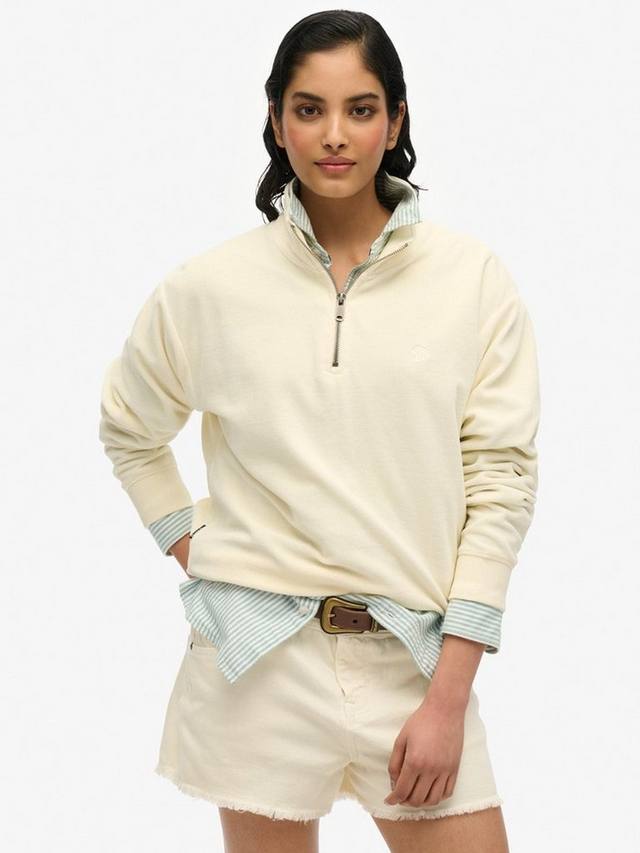 

Велюровый джемпер на молнии 1/2 дюйма Superdry, цвет Bone Off White