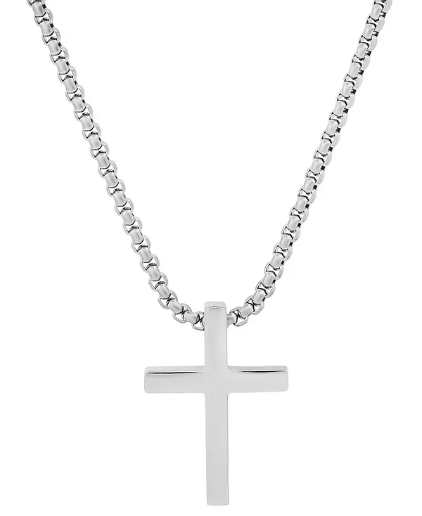 

Мужское ожерелье с полированным крестом, 24 дюйма Steeltime, silver