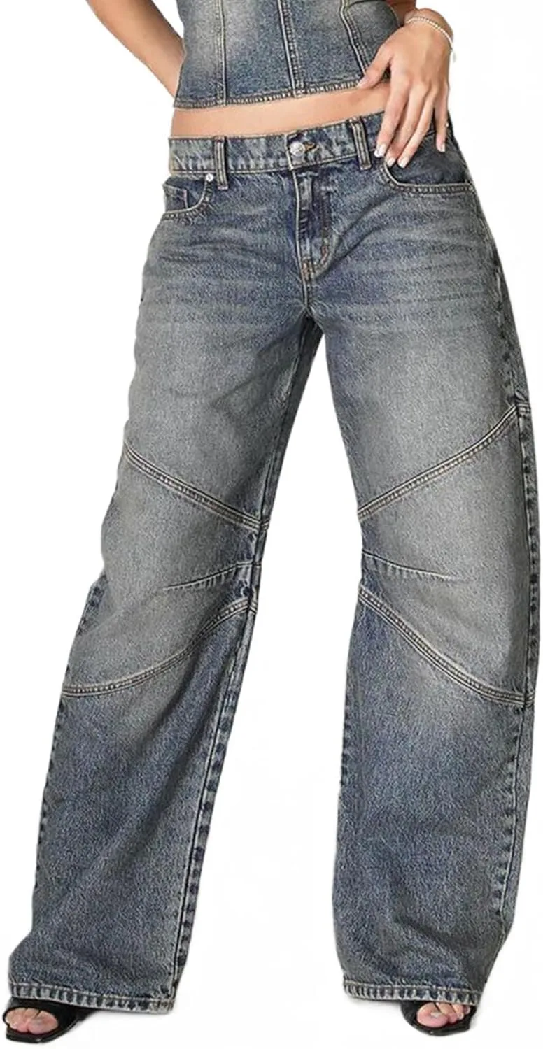 

Женские джинсы прямые широкие с высокой посадкой Stretchy