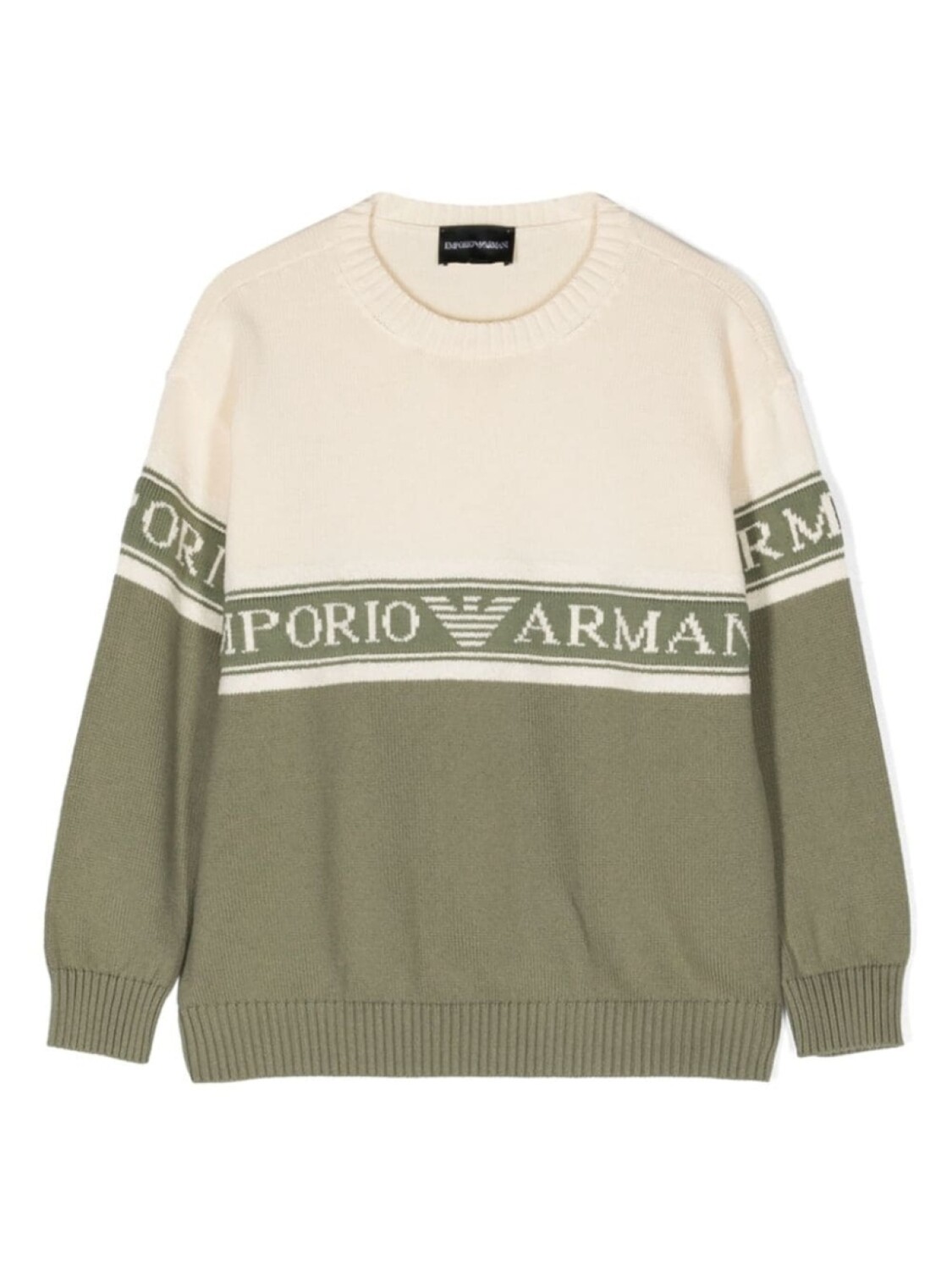 

Джемпер из хлопка с логотипом-интарсией Emporio Armani Kids, зеленый