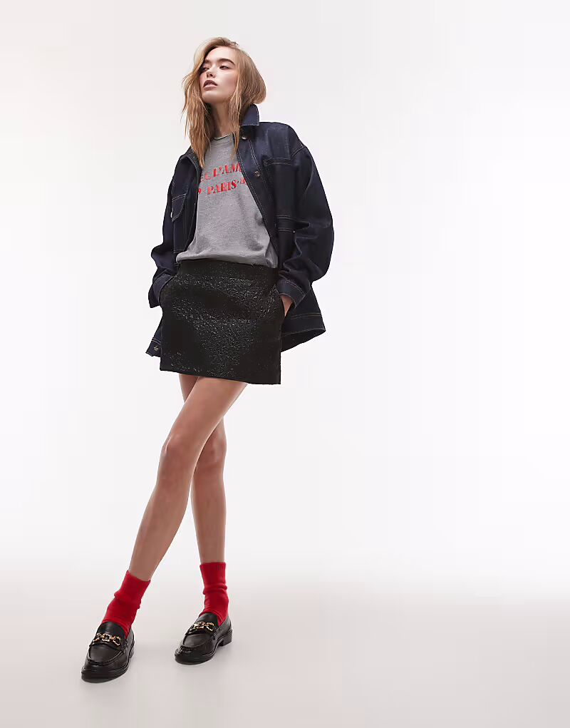 

Мини-юбка Topshop с текстурированным жаккардом черного цвета