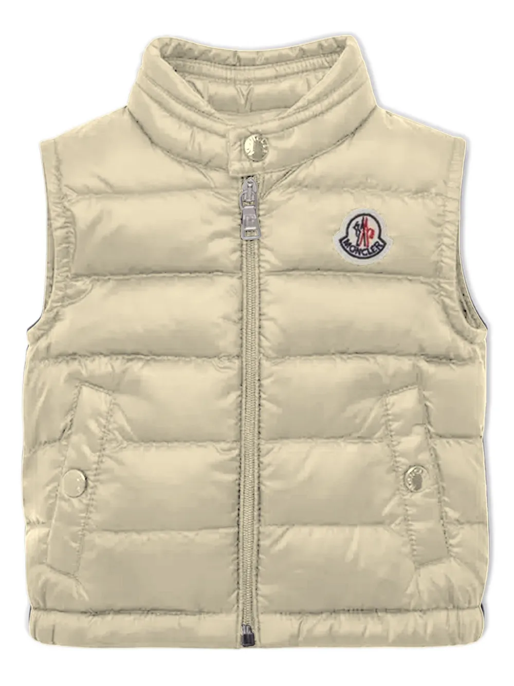 

Дутый жилет с нашивкой-логотипом Moncler Enfant, нейтральный