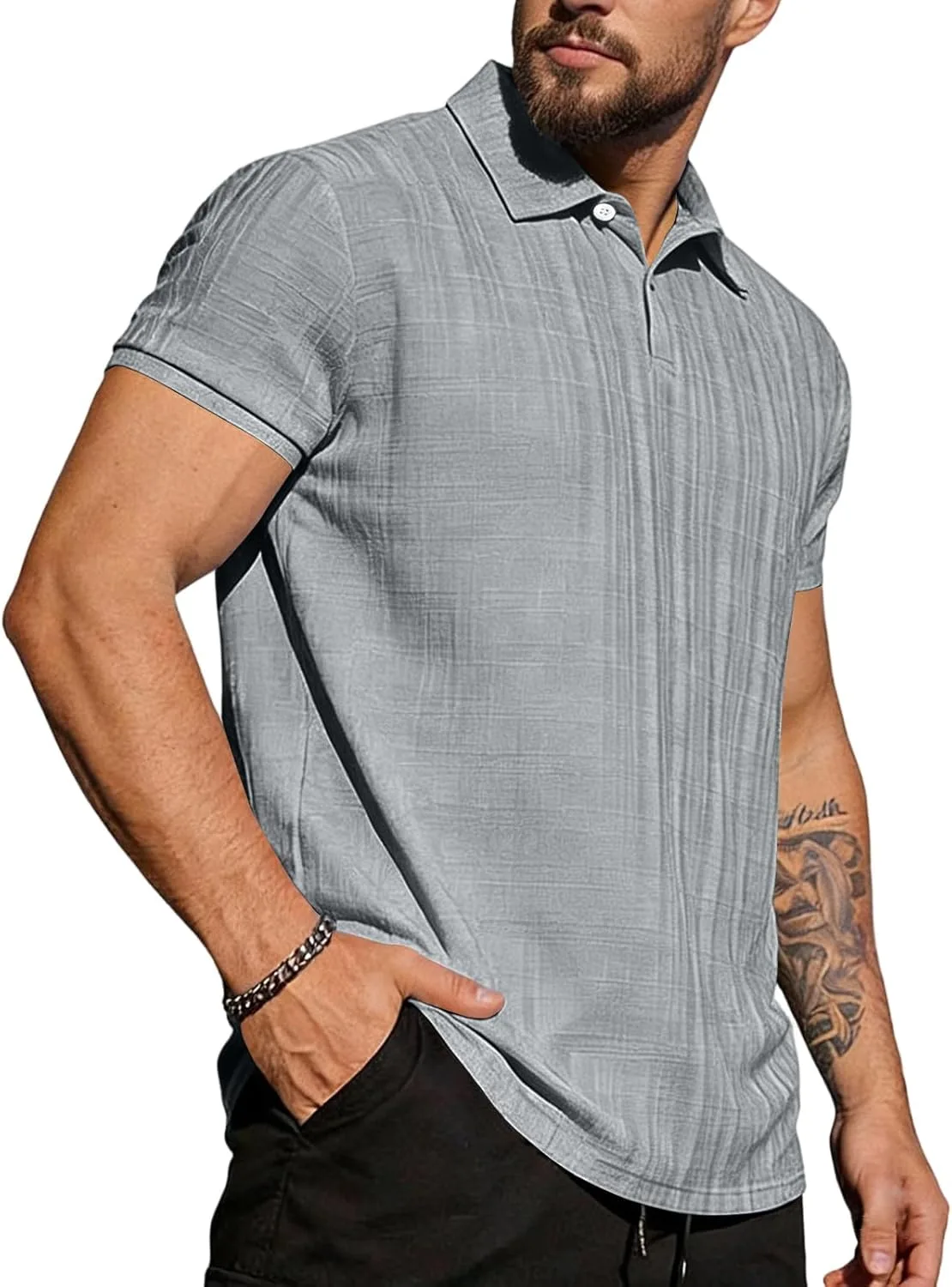 

Мужская льняная рубашка поло с коротким рукавом