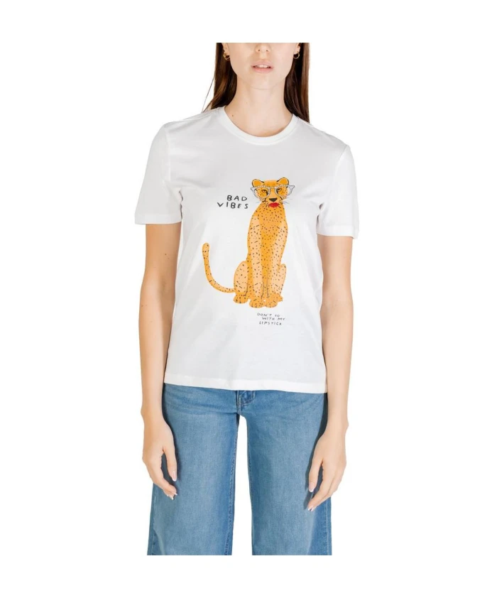 

Белая хлопковая футболка с круглым вырезом Only, белый