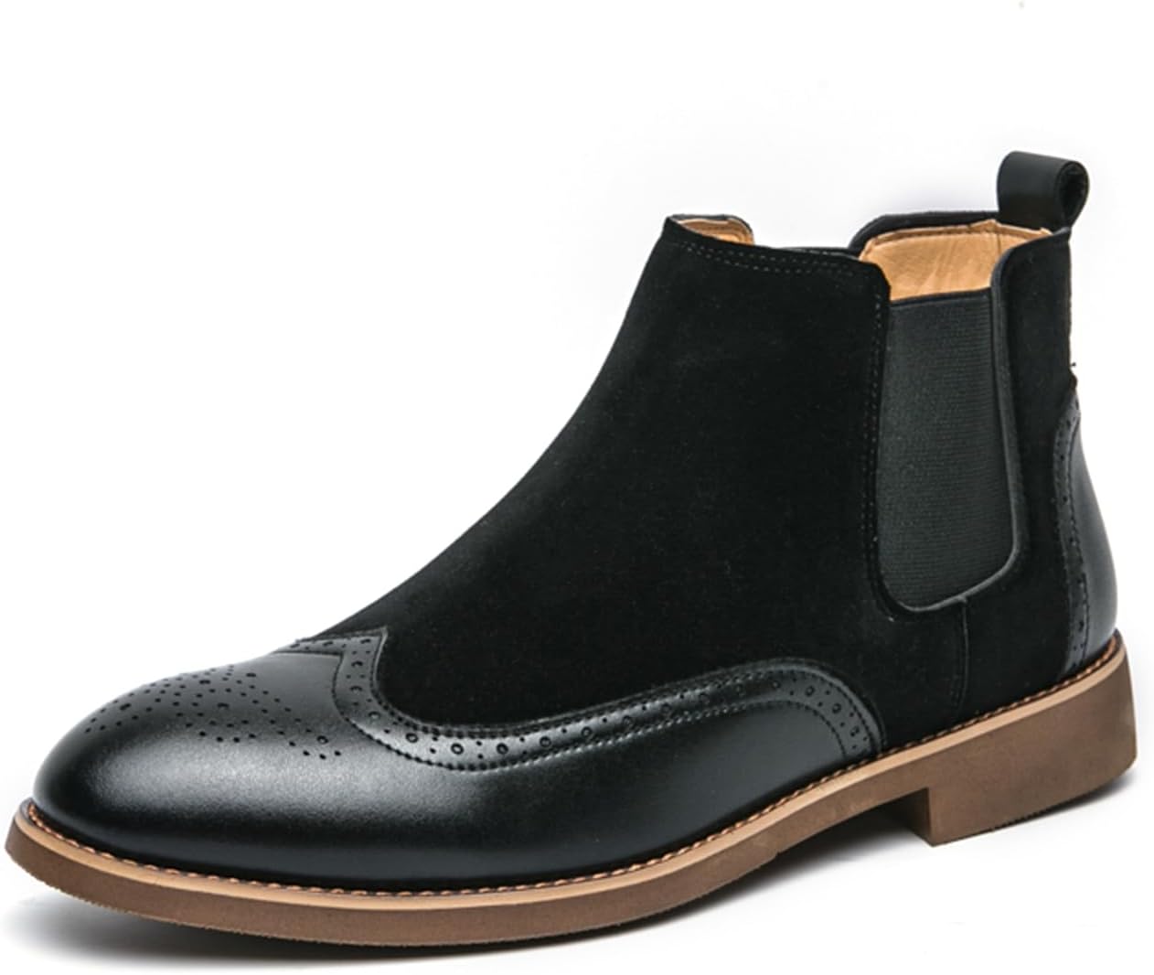 

Мужские ботинки Chelsea Ankle с брогом, ретро-заостренные, плотные ботинки на каблуке Abborora, черный