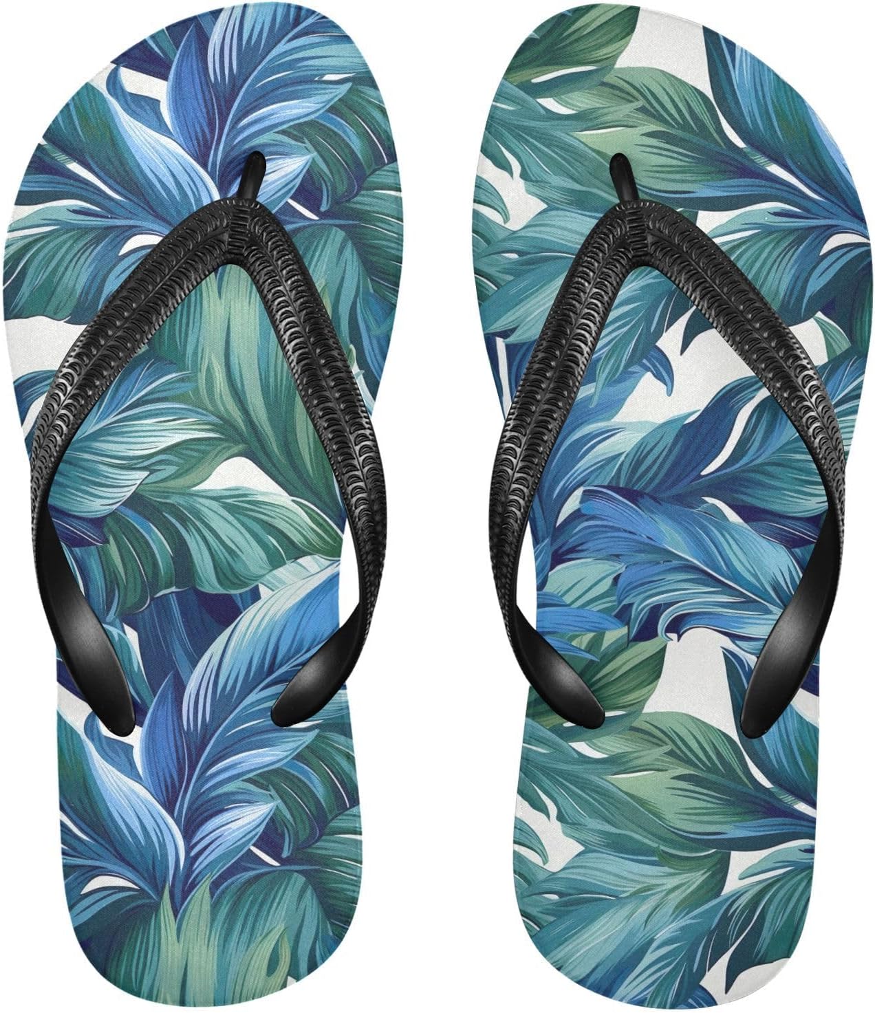 

Женские и мужские шлепанцы SPRIPORT Green Blue Leaf Slim с удобной подошвой, мягкой стелькой и противоскользящей резиновой подошвой, для душа, ванной, прогулок, пляжа летом, Multicoloured