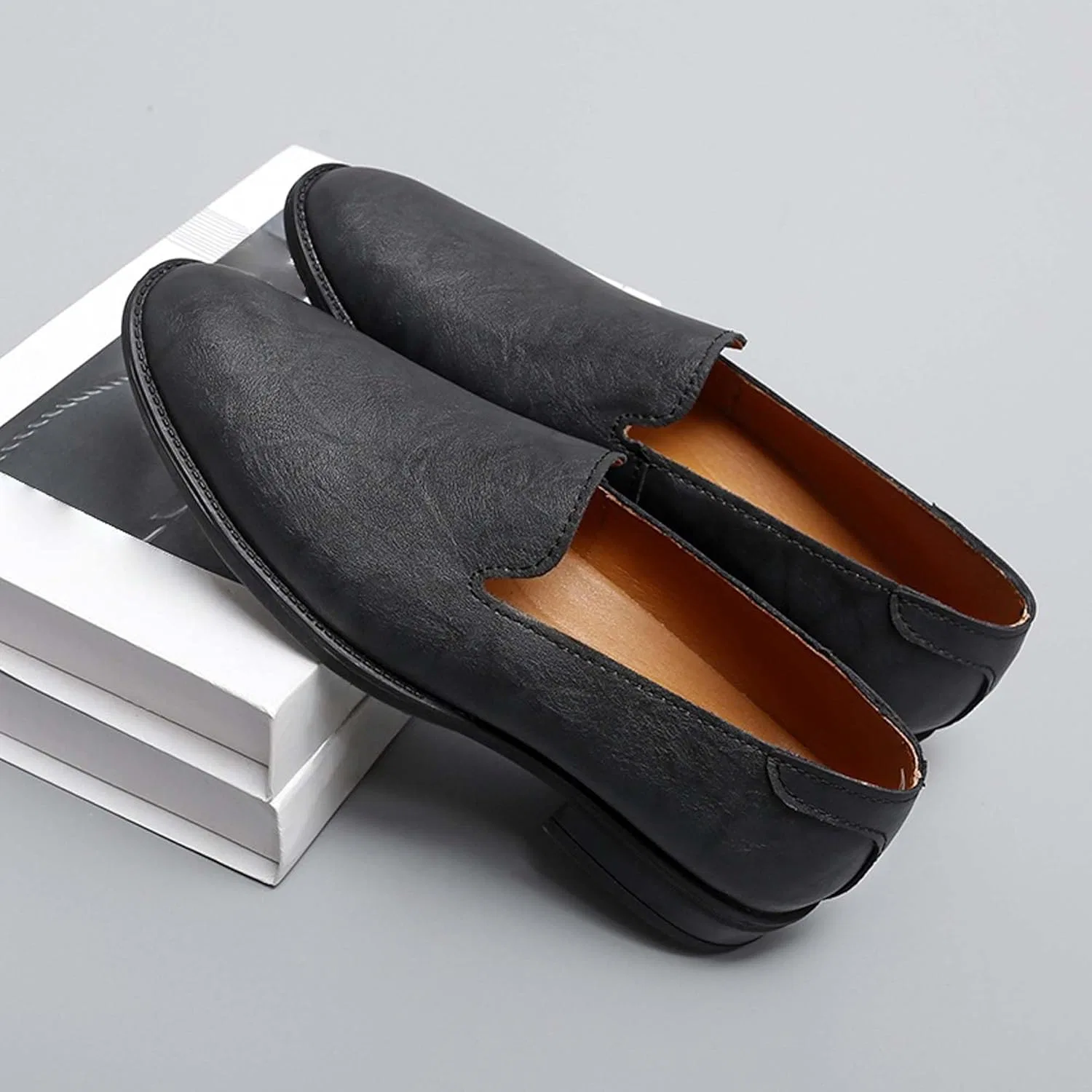 Мокасины классические Leather Shoes, черный — фото 3