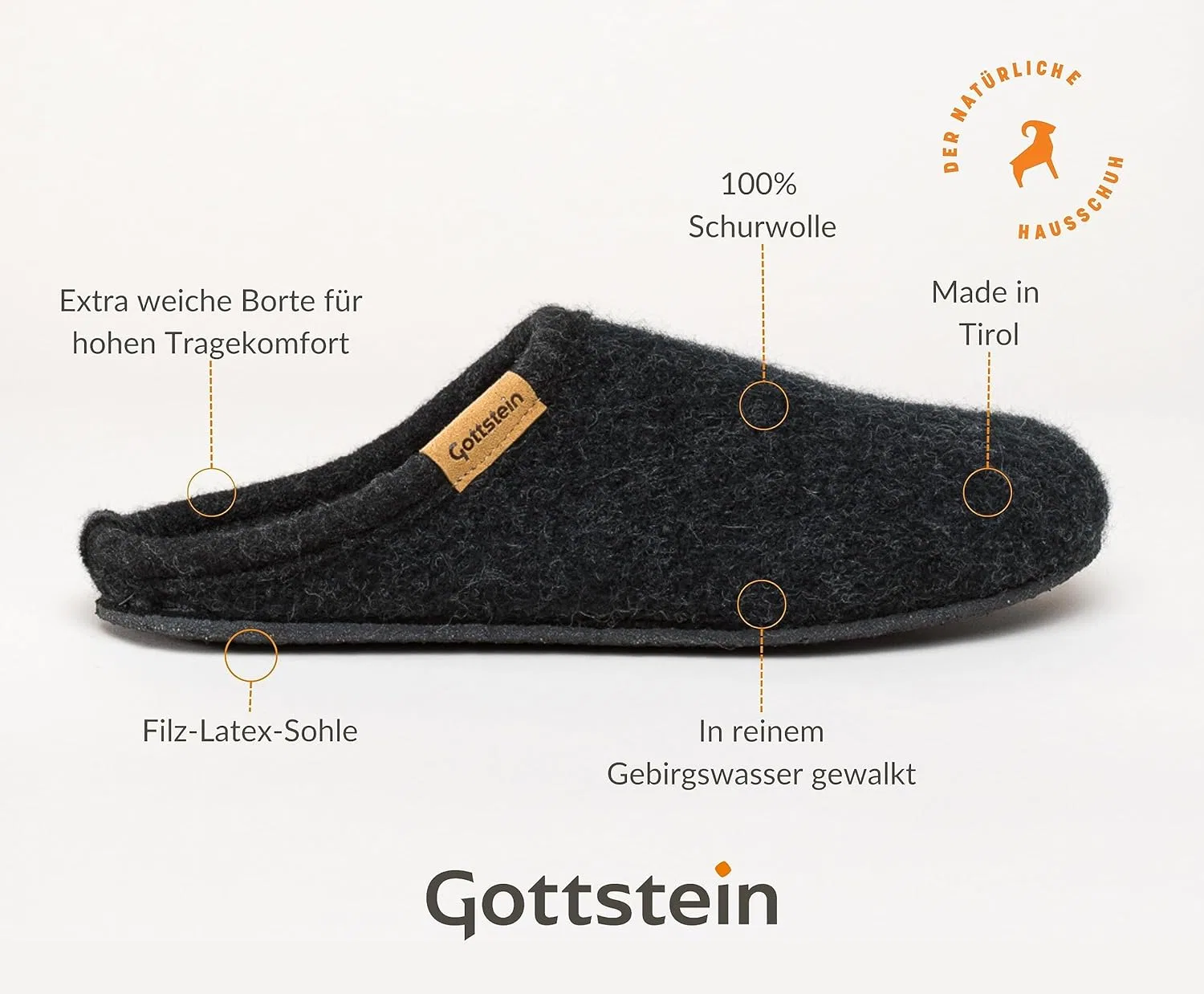 Тапочки войлочные из овечьей шерсти Gottstein Alpine Light, черные — фото 3