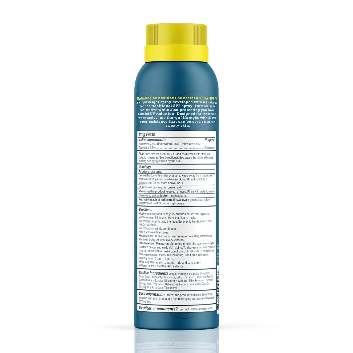 Oars + Alps SPF 70 солнцезащитный спрей для лица и тела, быстровпитывающийся, легкий, нежирный, водостойкий, 170 г 177 мл (1 шт.), SPF 70 — фото 2