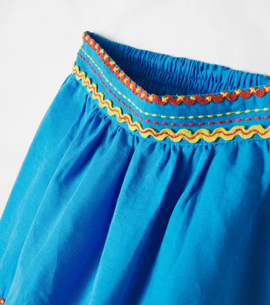 Вышитая юбка из льна и хлопка Stella McCartney Kids, синий — фото 3