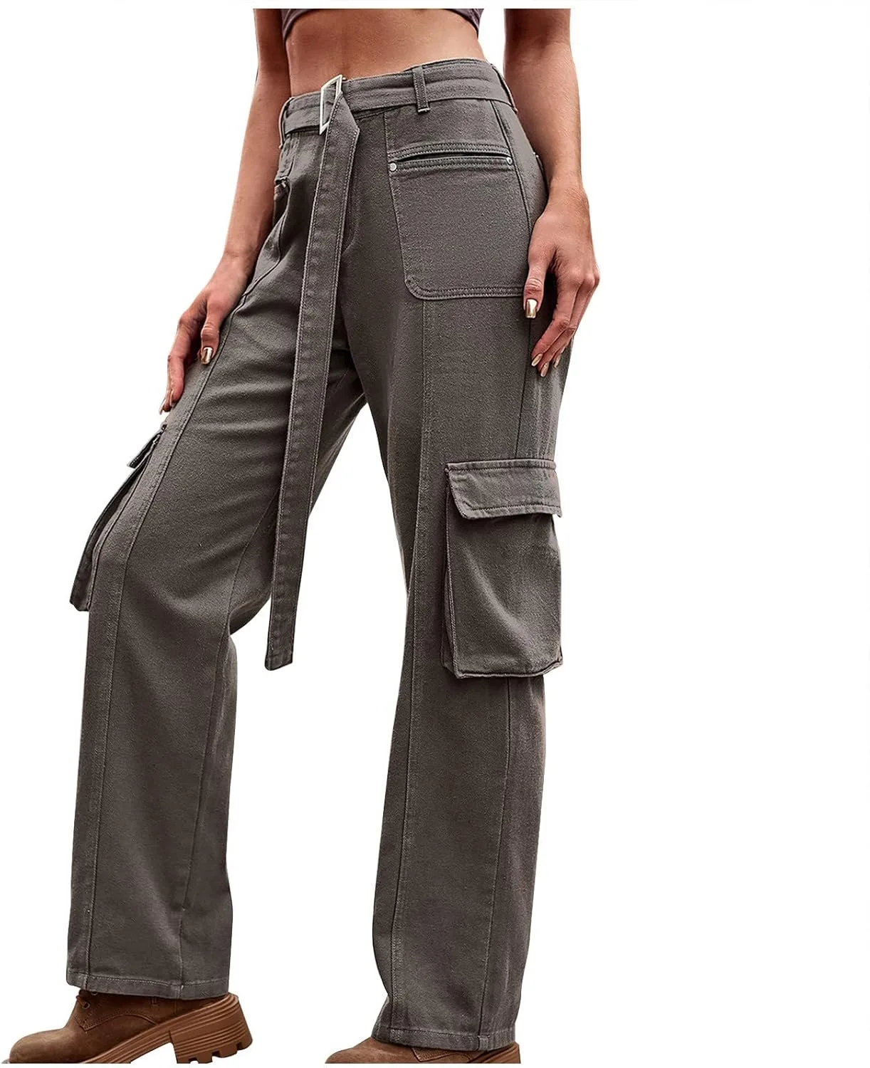 

Джинсы Bootcut для женщин Mid Waist с прямыми штанинами и поясом Uillui