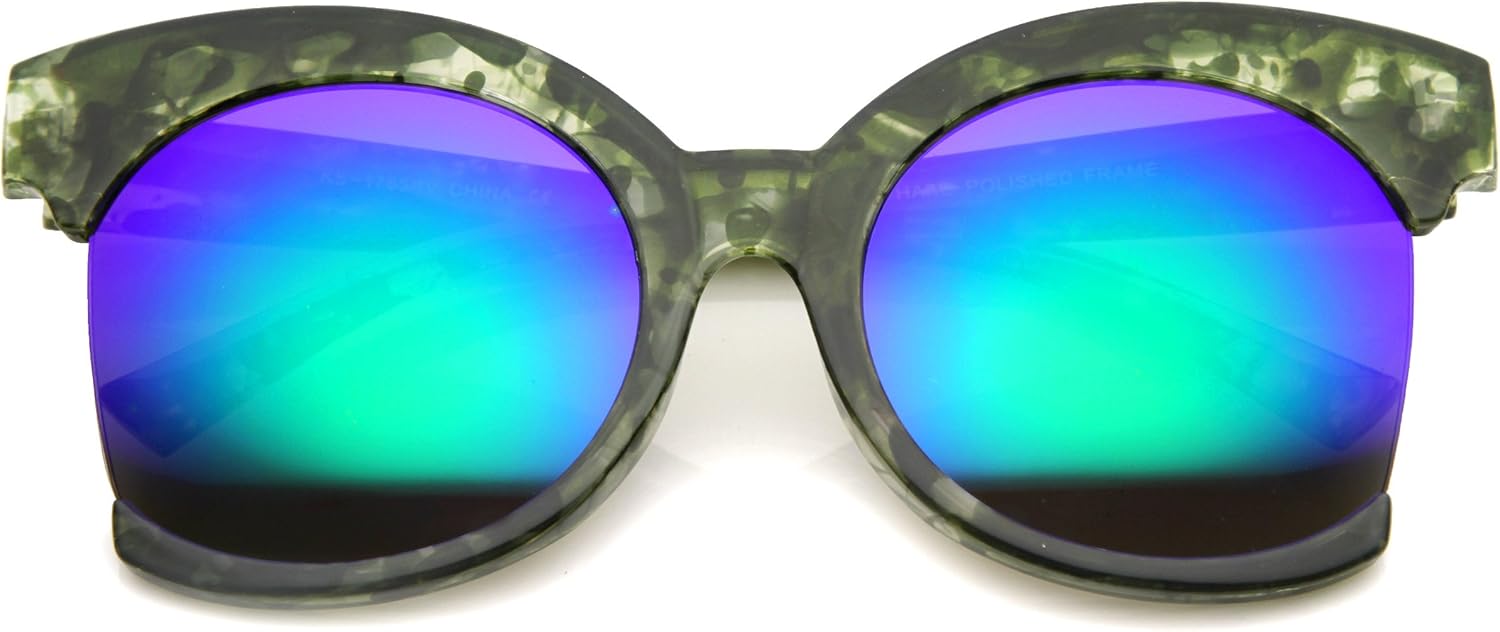 

Женские солнцезащитные очки zeroUV Oversize с боковой оправой, мраморным рисунком, переливающимися линзами и эффектом «кошачий глаз», диаметр линз 59 мм, Green / Green Mirror