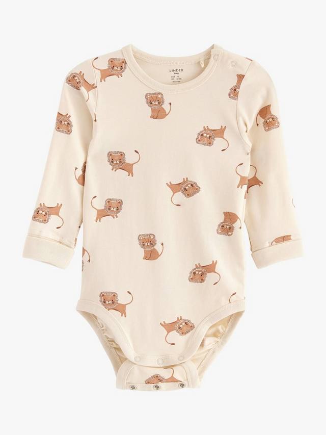 

Детское боди с длинным рукавом Lindex, цвет Light Beige/Multi