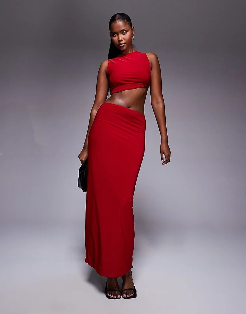 

Двухслойная облегающая юбка макси с высокой талией от Missyempire красного цвета