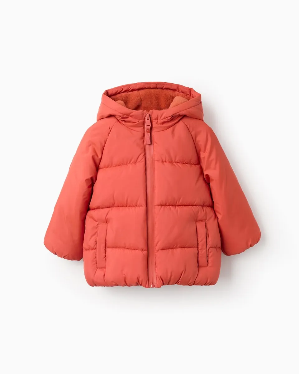 

Детский стеганый пуховик с капюшоном, подкладка из флиса Zippy, красный