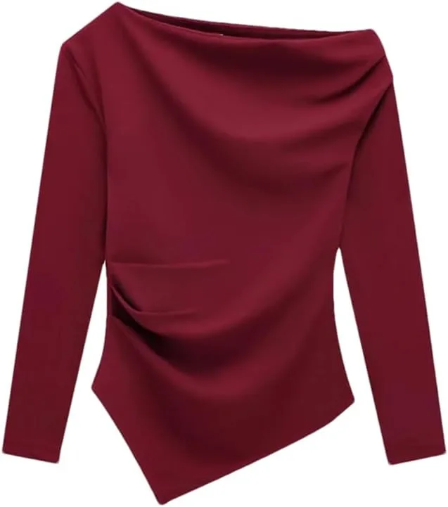 

Женская футболка с асимметричным вырезом и длинными рукавами