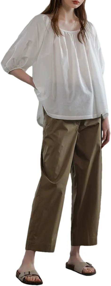 

Женская футболка с пышными рукавами и круглым вырезом ERFMFKL