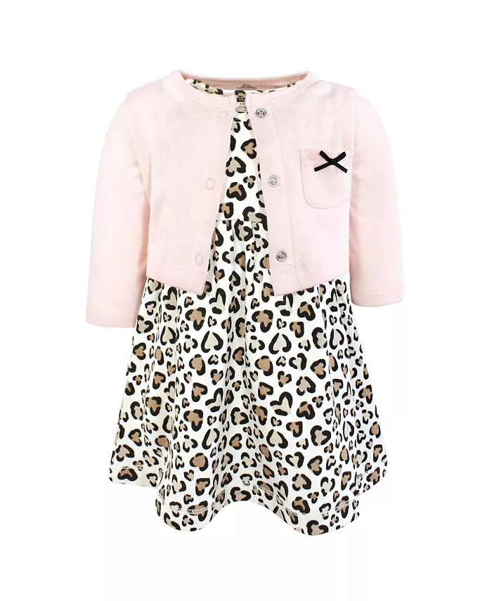 

Комплект из платья и кардигана для девочек из хлопка, Leopard Hearts Hudson Baby, розовый