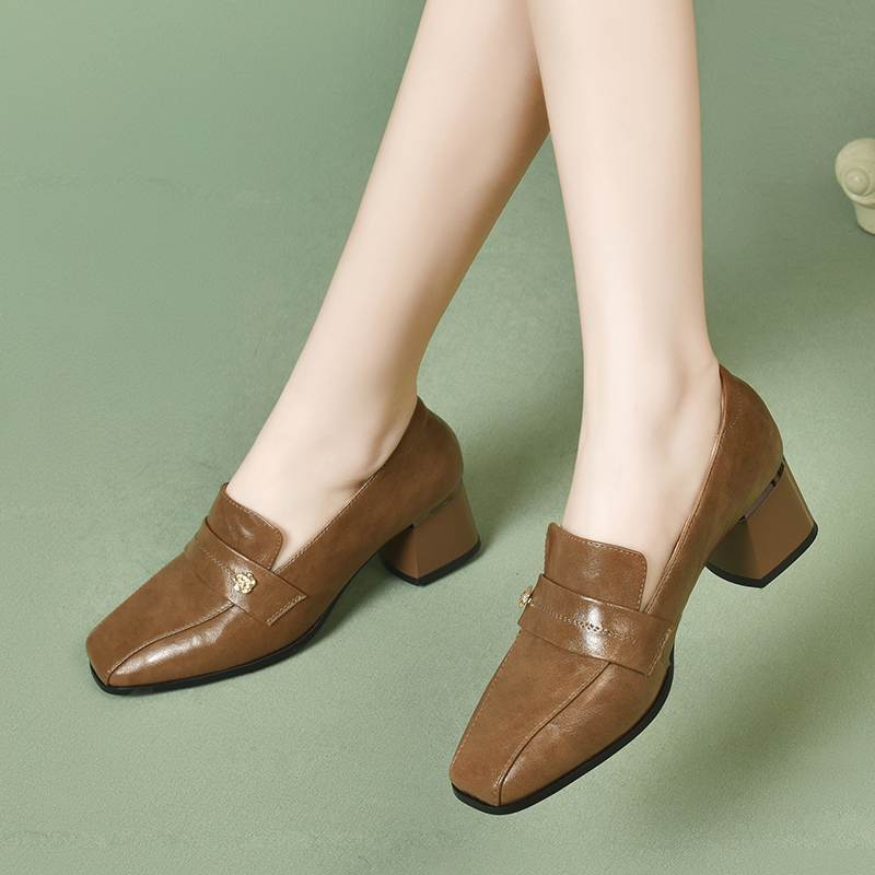 Devanro Женские туфли на платформе с массивным каблуком 5 см - хаки, цвет Khaki — фото 3