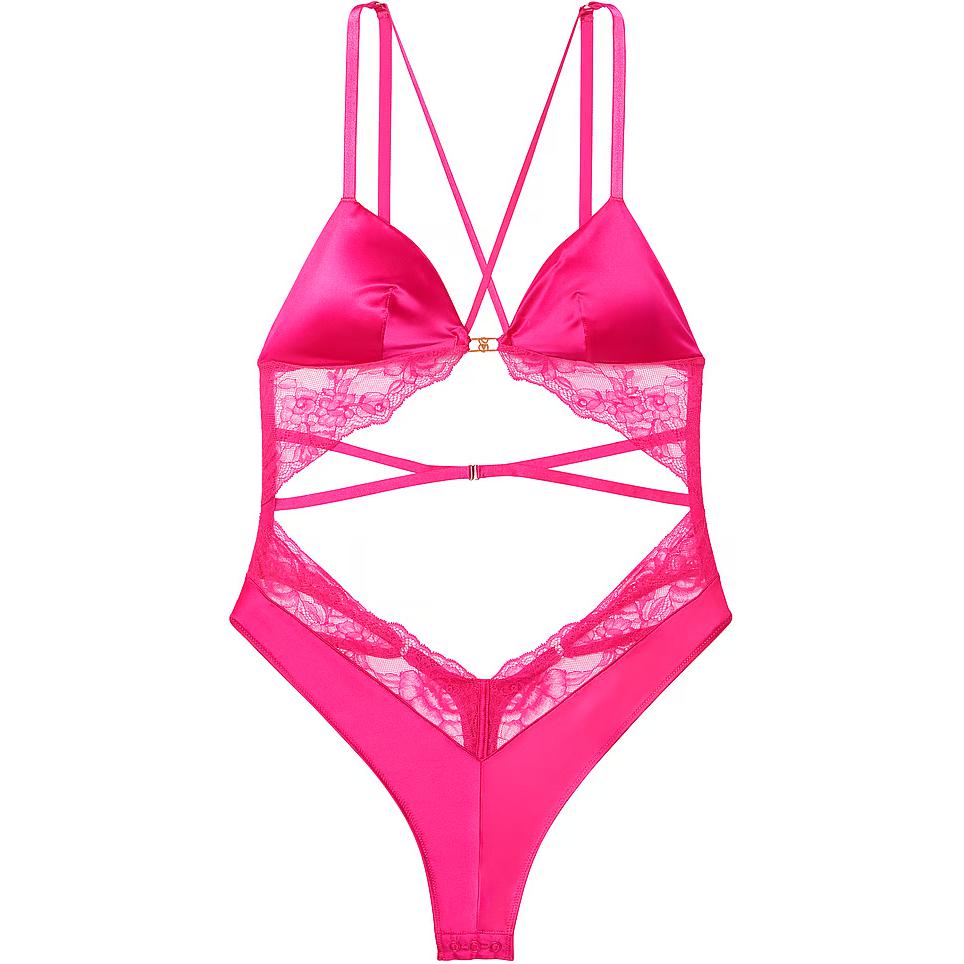 

Сатиново-кружевное треугольное боди / Комбинезон Forever Pink Женский розовый Victoria's Secret, Forever Pink/Pink