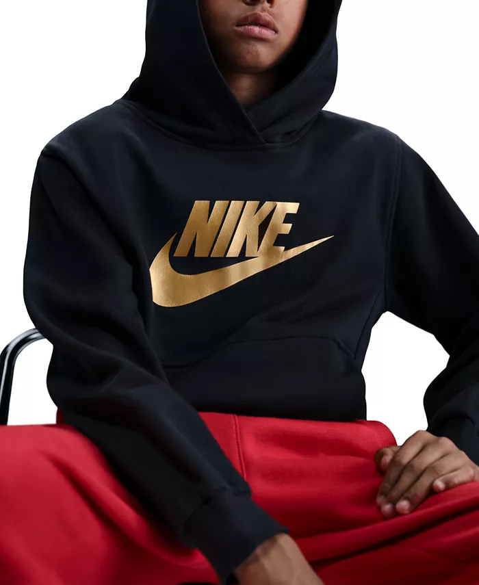 Детская спортивная толстовка Club Fleece с золотым атласным логотипом Nike — фото 2