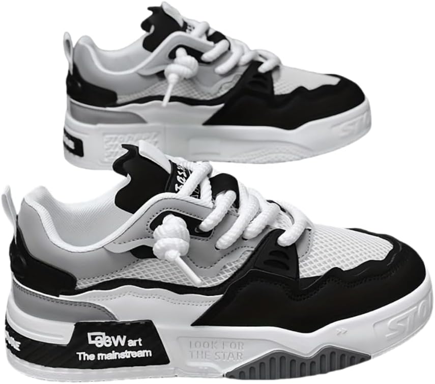 

Мужские модные кроссовки, повседневная спортивная обувь, всесезонные низкие с застежкой на шнуровке для ежедневной носки Hhhchpm, белый/черный