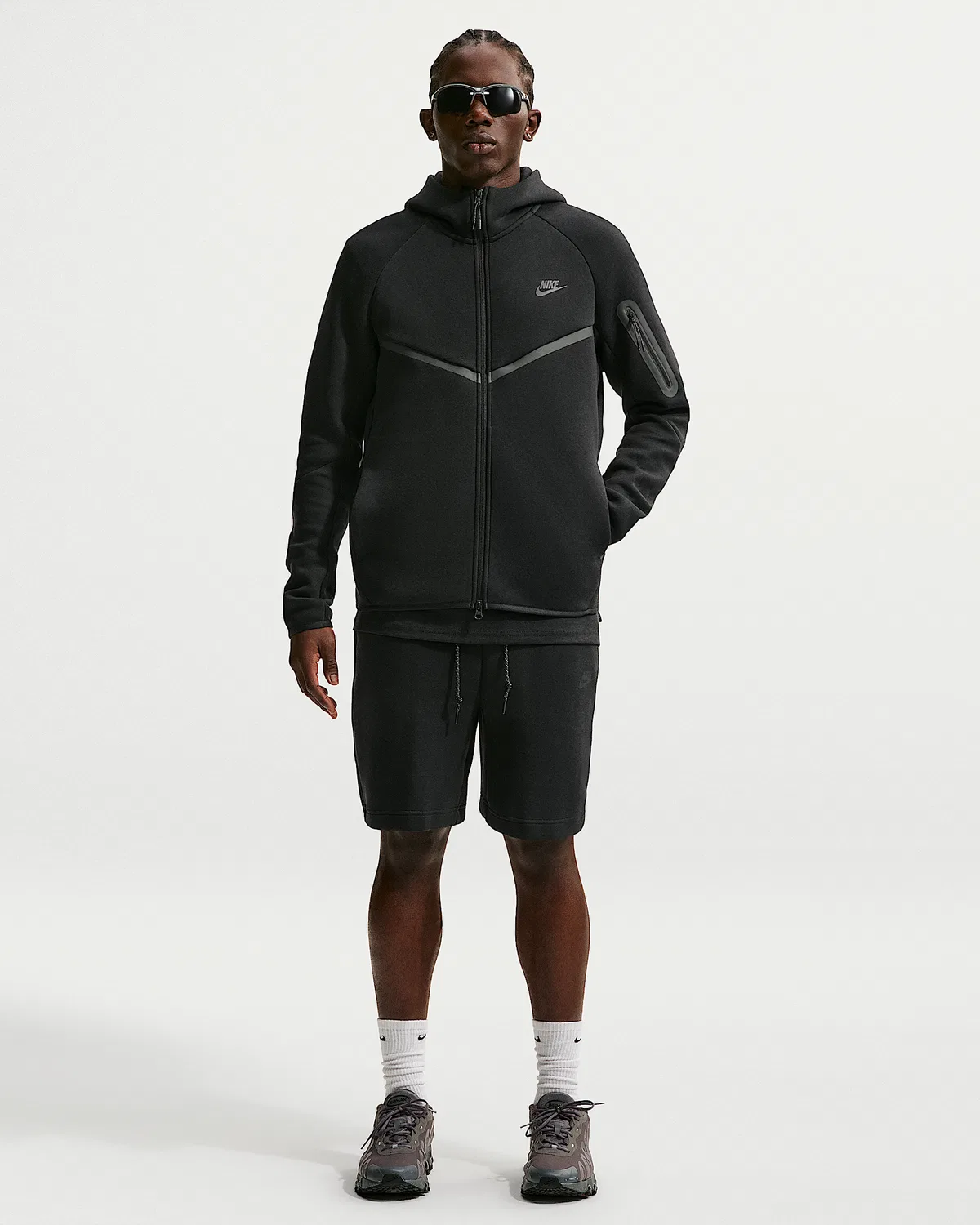 Мужская флисовая ветровка Nike Tech на молнии, Black/Black — фото 4