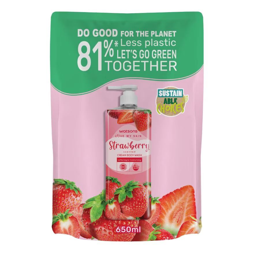 

Watsons Крем-гель для душа Love My Skin с ароматом клубники, 650 мл (сменный блок), Red pink