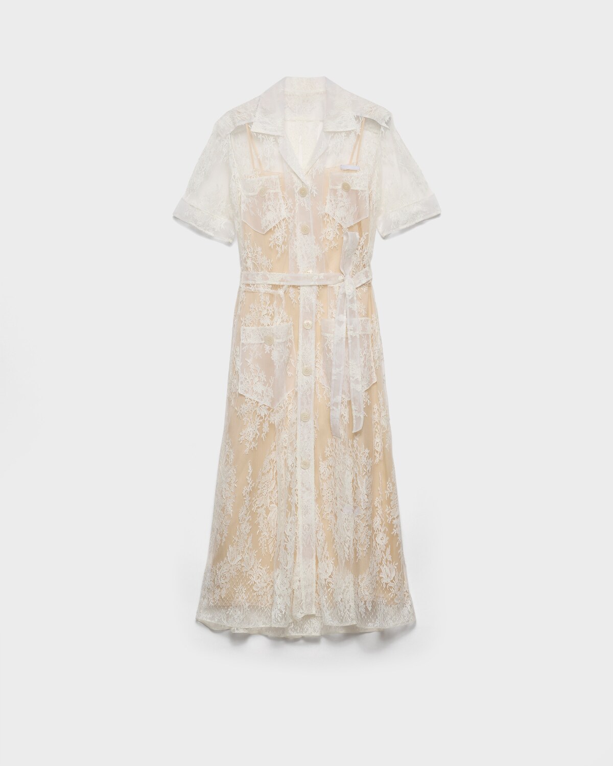 

Кружевное рубашечное платье Prada, белый