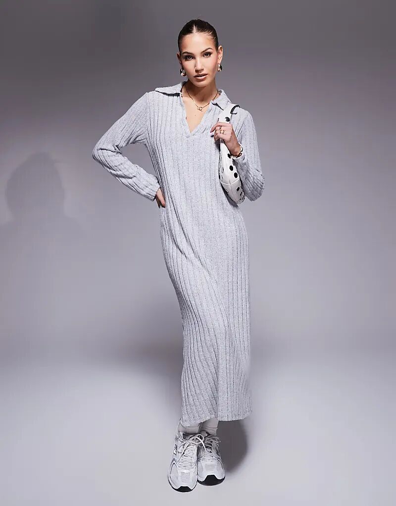 

Платье-поло макси в рубчик с начесом ASOS DESIGN