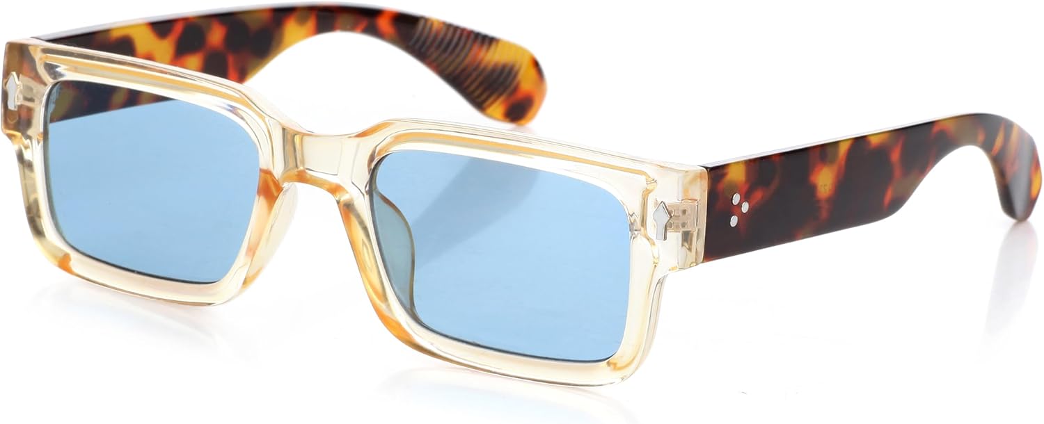 

Солнцезащитные очки Kursan Square Thick Frame Black для мужчин и женщин, модные прямоугольные солнцезащитные очки с защитой от УФ-излучения UV400, 05 Transparent Yellow/Blue