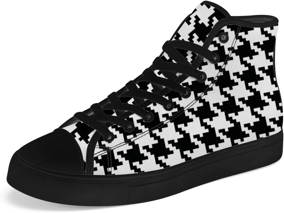

Мужские и женские высокие кеды из канвы с узором «гусиная лапка», высокие кроссовки на шнуровке, повседневная обувь, подарки для мужчин и женщин Chebing, черный