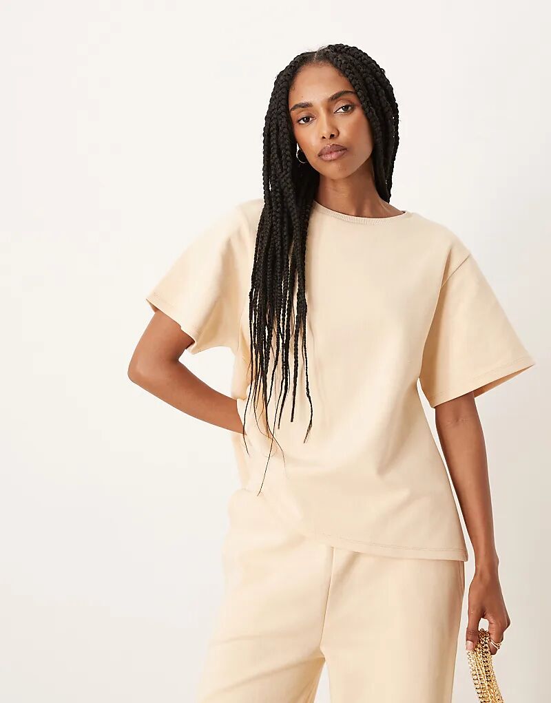 

Футболка ASOS DESIGN интерлок свободного кроя с короткими рукавами цвета пахты