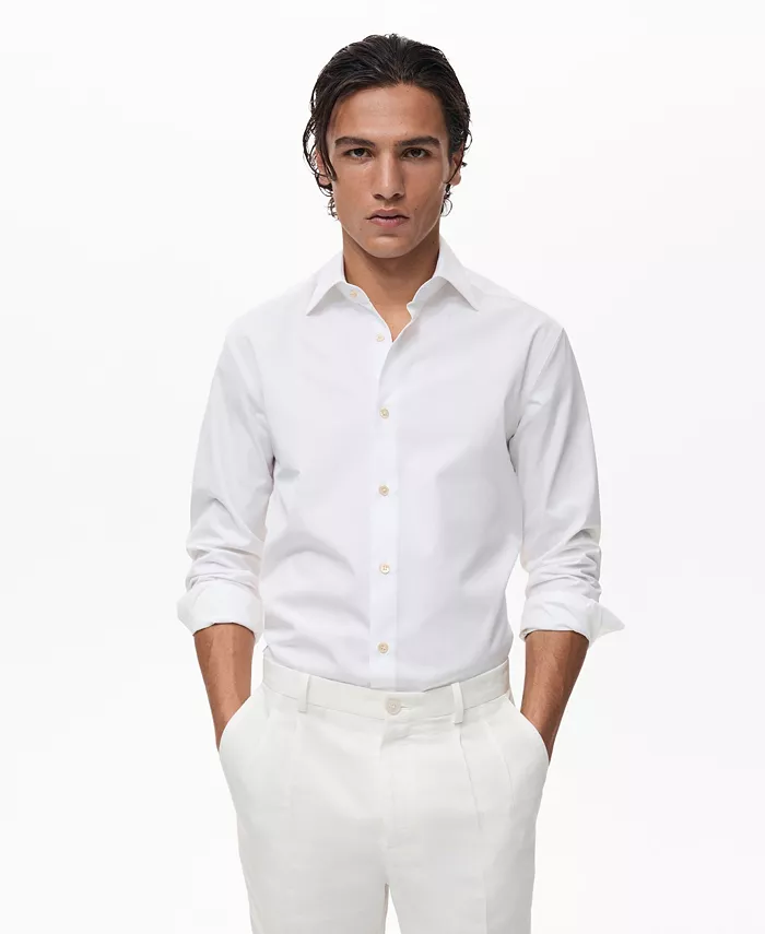 

Мужская хлопковая рубашка Slim Fit MANGO, белый
