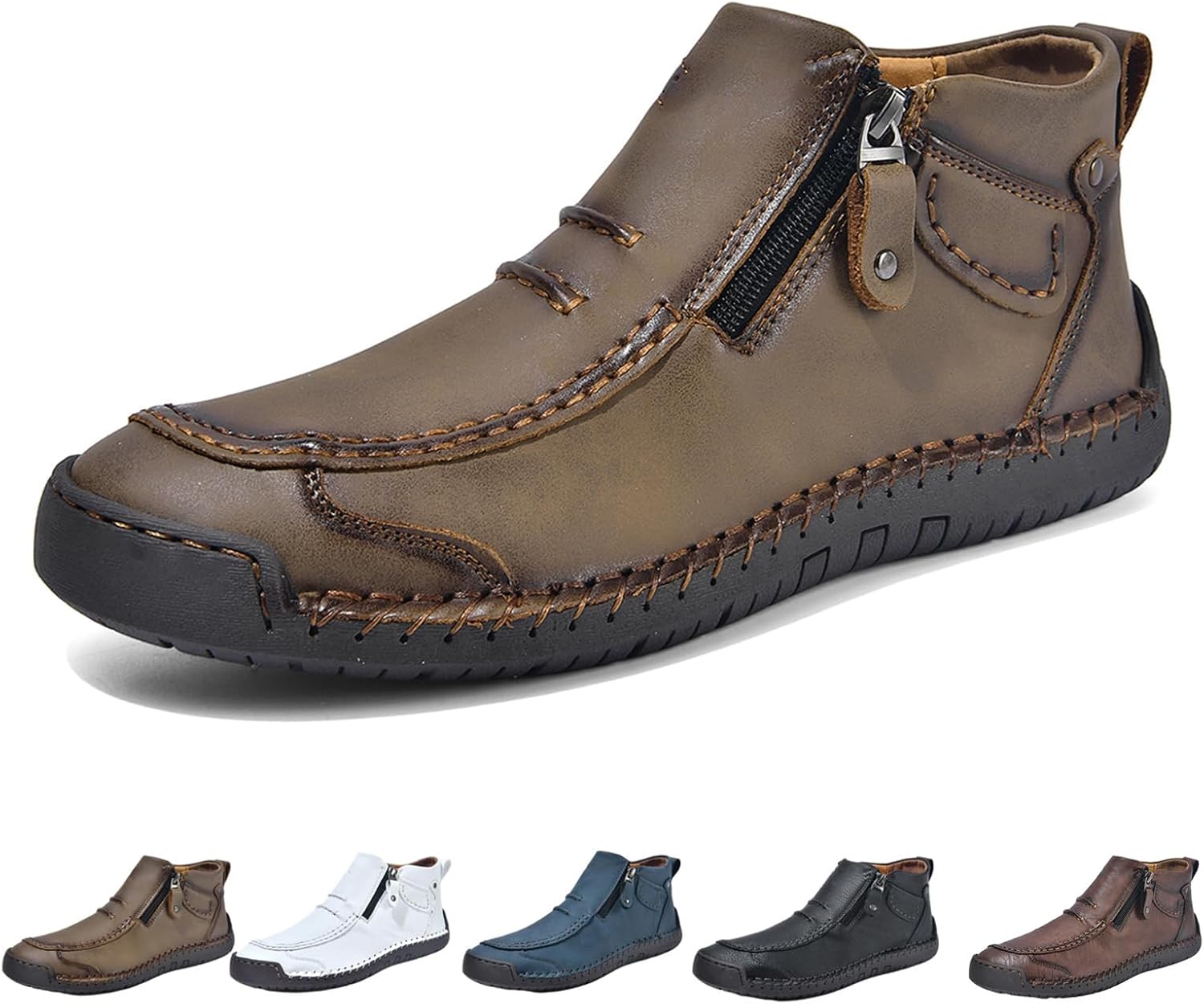 

Мужские ортопедические кожаные ботинки с боковой молнией, ручной работы, винтажные мокасины для вождения, высокие повседневные классические ботинки Ghtrhsb, хаки