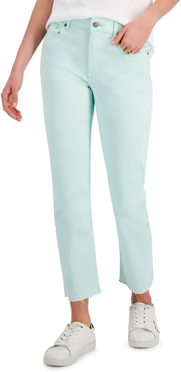 

Джинсы Tommy Hilfiger Tribeca Th Flex Straight Leg с необработанным краем длиной до щиколотки, Bleached Aqua