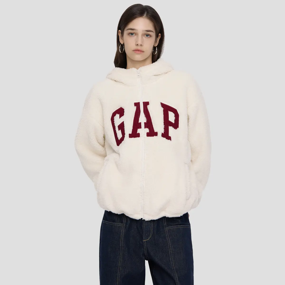 Женская толстовка с капюшоном, кардиган средней длины GAP, айвори белый — фото 4