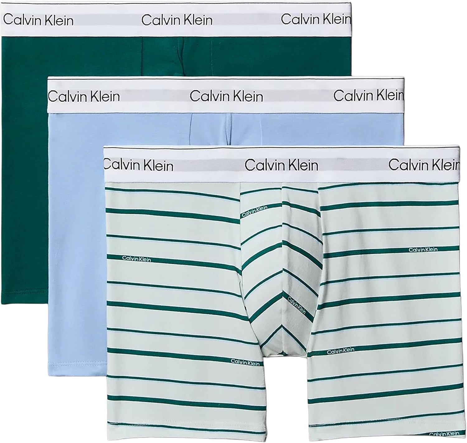 

Мужские трусы-боксеры Calvin Klein Icon Cotton Stretch, 3 пары, Turf/Logo Split Stripe+Srout Green/ Frozen Fjord