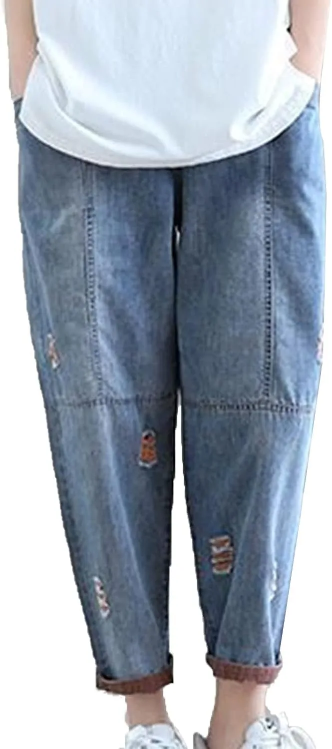 

Женские джинсы Maiyifu-GJ с эластичным поясом, distressed и cropped