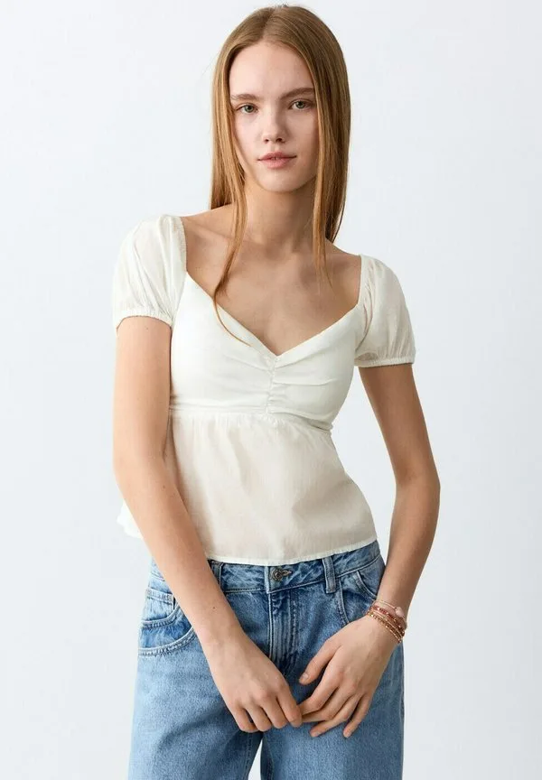 Подростковая блузка кремового цвета Mango Kids, Off-White — фото 2