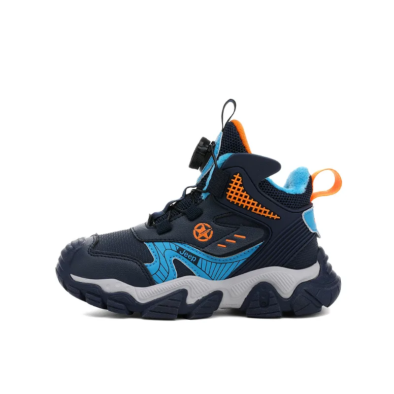 Детские уличные кроссовки mid-top из искусственной кожи с противоскользящей подошвой, защитой от ударов и термоизоляцией Jeep, Deep Sea Blue-Thickened and Fleece-Lined