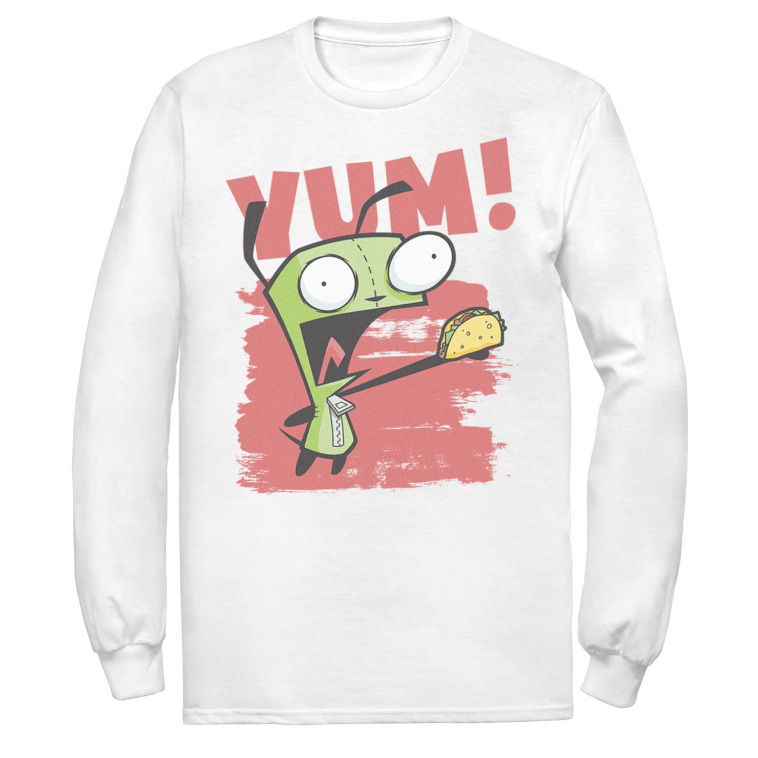 

Мужской сериал Invader Zim Gir Screaming Yum! Футболка Taco Portrait с длинными рукавами и цветами Nickelodeon, белый