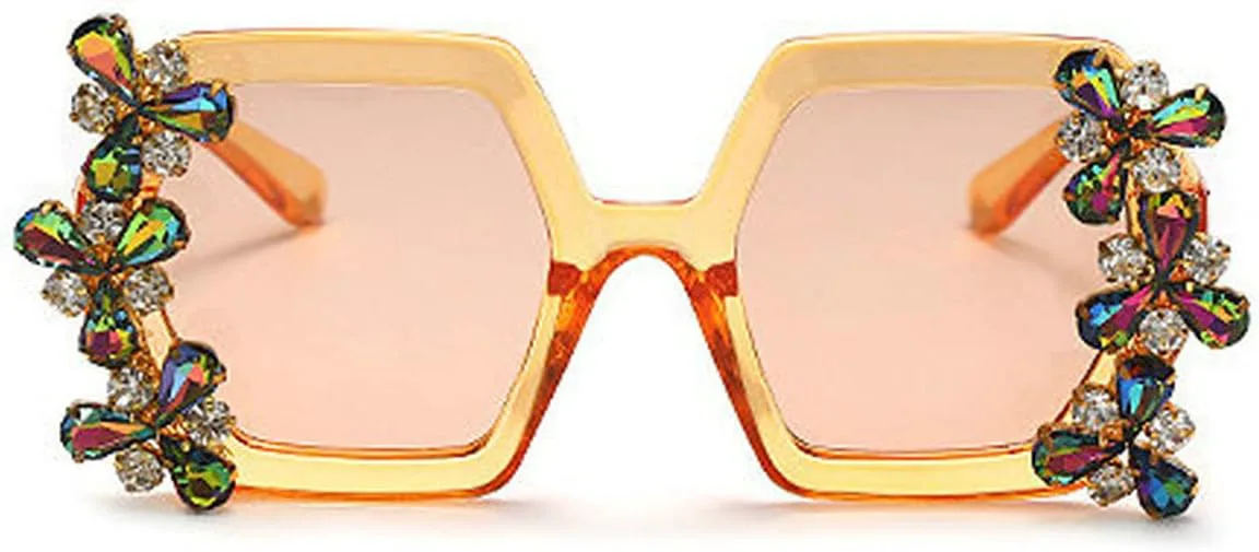 

COTIA Роскошные солнцезащитные очки с бриллиантами для женщин, большие квадратные, со стразами, блестящие хрустальные, с защитой от УФ-излучения UV400, Orange