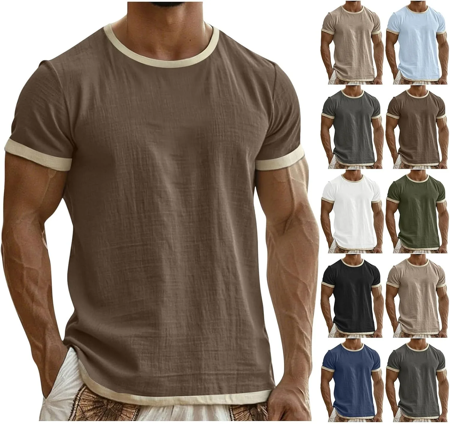 

Льняная рубашка для мужчин с коротким рукавом ABABC