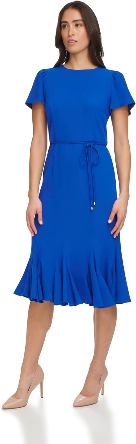 

Женское платье миди Tommy Hilfiger с короткими рукавами, плиссированным подолом и поясом-веревкой, Majorelle Blue