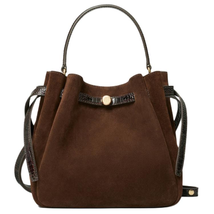 

TORY BURCH Ромская раздельная кожаная с замшей женская одноплечевая сумка обычного размера тёмный какао