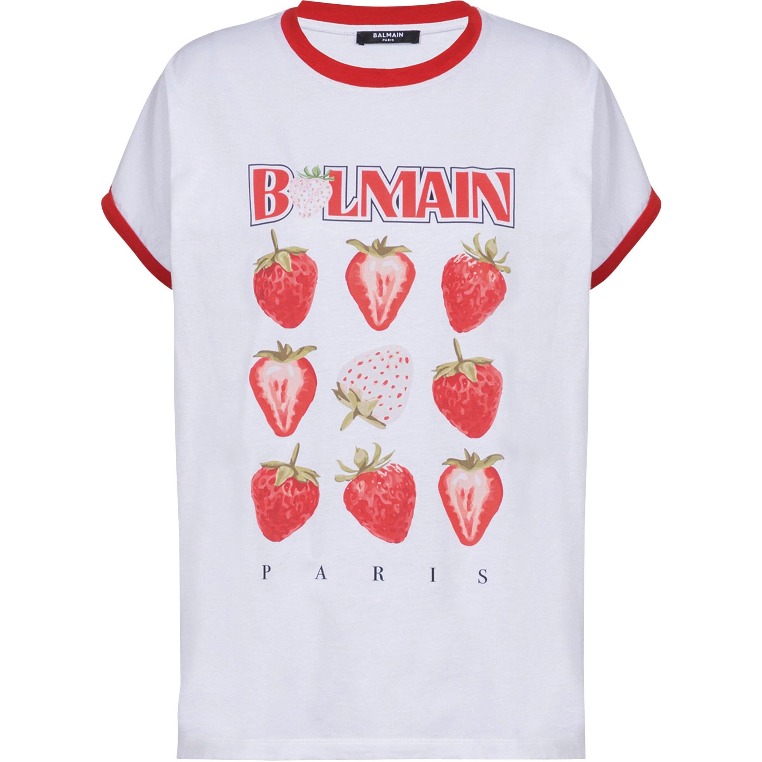 

Двухцветная футболка с принтом клубники BALMAIN, белый