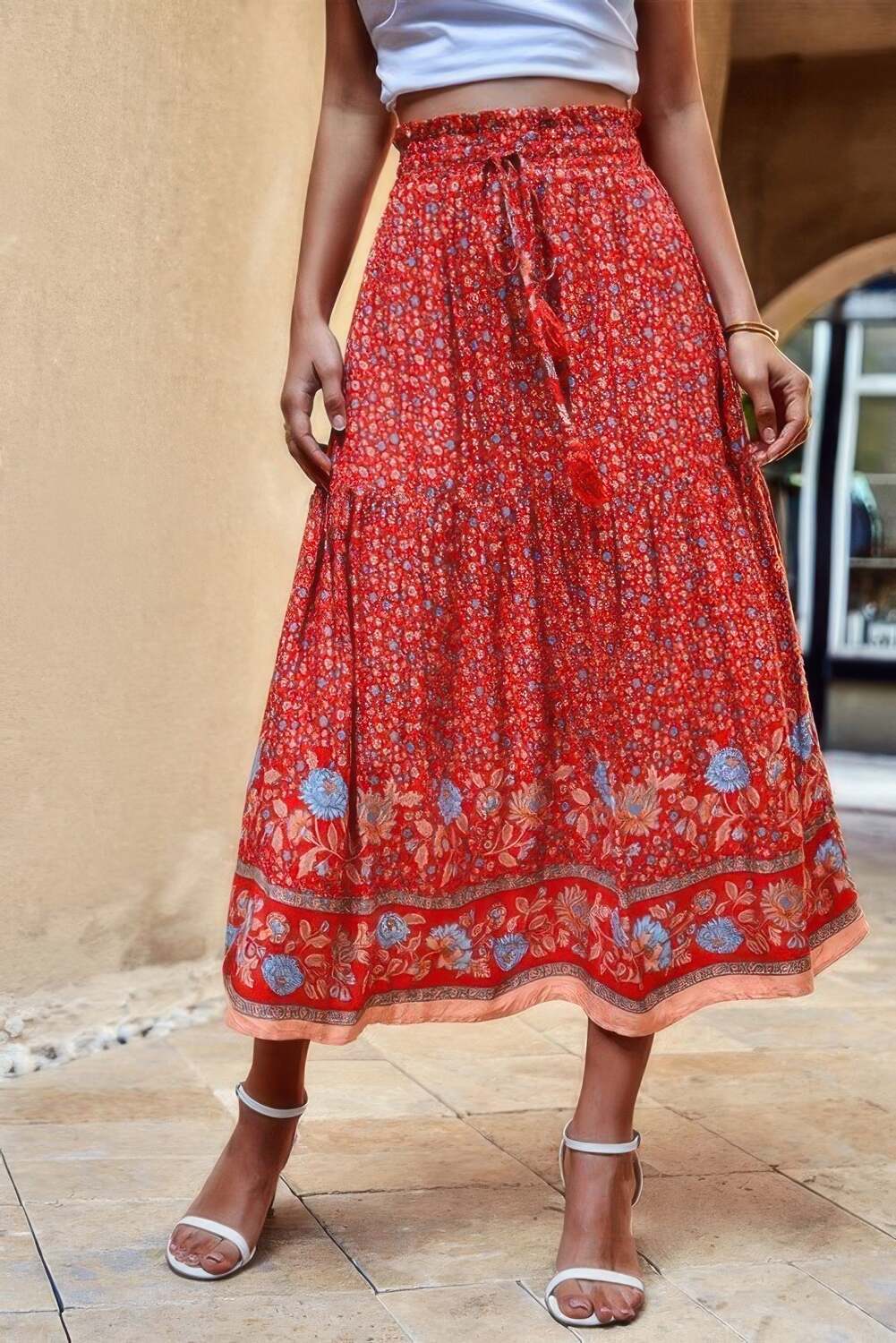 

Юбка макси с высокой талией, оборками и завязками TRUEDAMES, красный