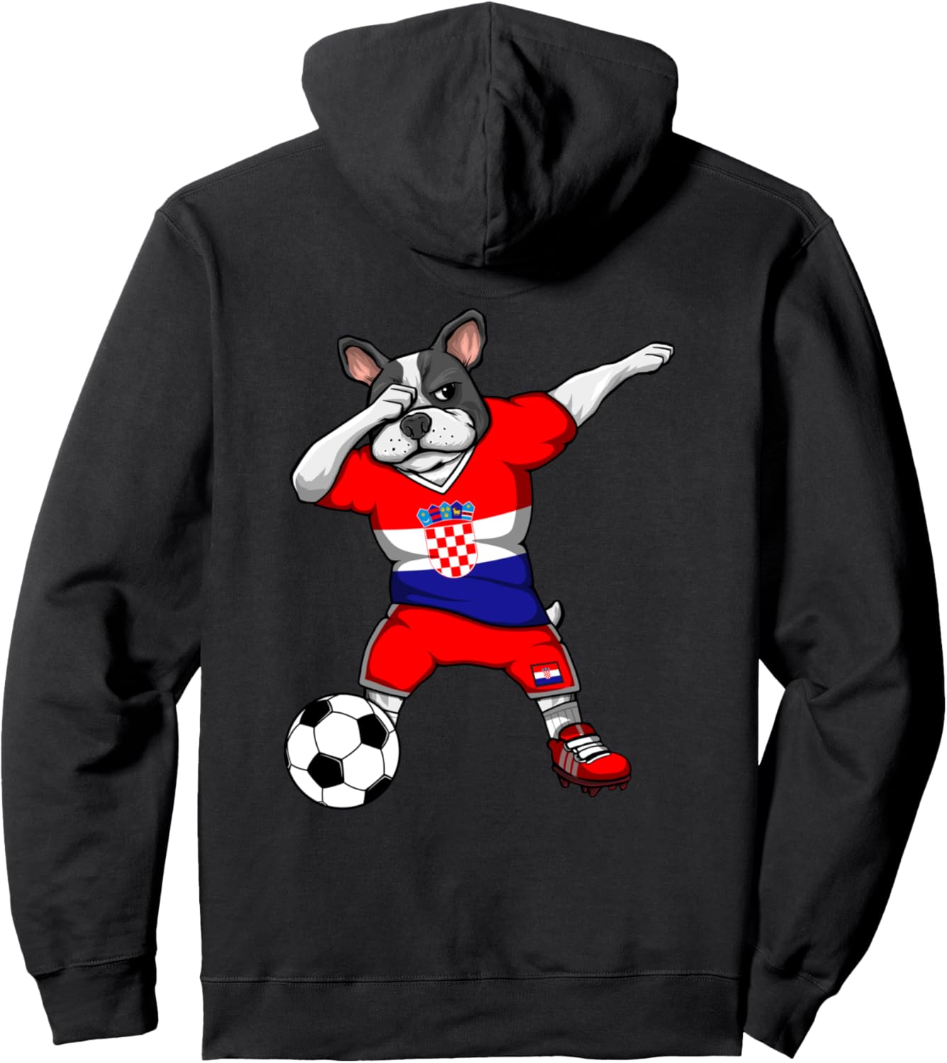 

Танцующий французский бульдог, толстовка болельщика хорватского футбола, флаг Хорватии, худи с изображением французского бульдога, танцующего в стиле даб Teeisle Croatia Football, черный
